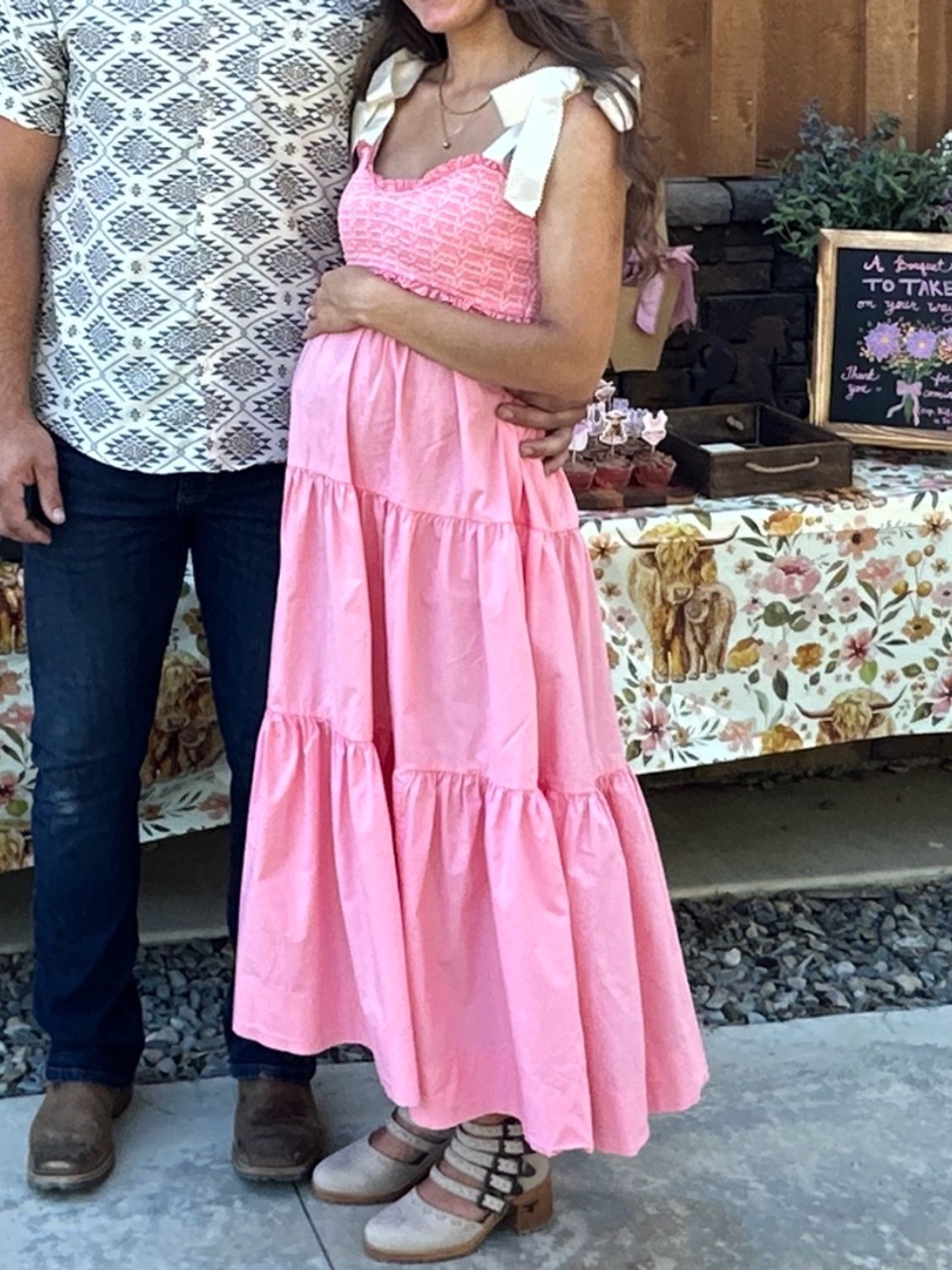 Lovelo Pink Smocked Tiered Midi Dress with Ribbon Straps - Picture 10 of 10
